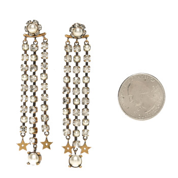 CHRISTIAN DIOR Pearl Crystal Star CD Drop Earrings Gold