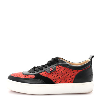 CHRISTIAN LOUBOUTIN Calfskin Printed Mens Happyrui Techno Flat Sneakers 45 Black Smoothie