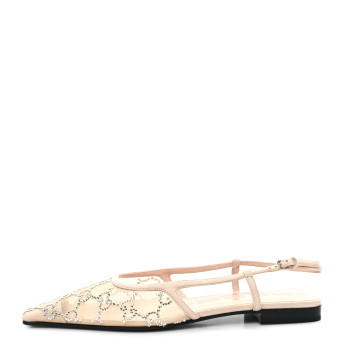 GUCCI Suede Mesh Crystal GG Monogram Slingback Ballet Flats 37 Light Powder Skin Rose