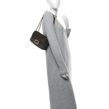 FENDI Fabric Jacquard FF 1974 Midi Chain Baguette Tobacco Moro