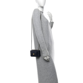 CHANEL Caviar Quilted Pocket Twins Clutch With Chain Navy Blue