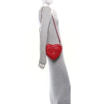 GUCCI Calfskin Matelasse Diagonal Mini Interlocking G Heart Shoulder Bag Hibiscus Red