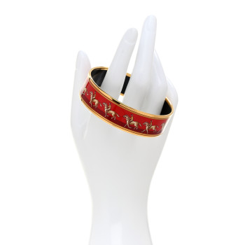 HERMES Enamel Printed Wide Bracelet 70 Red