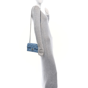 CHANEL Printed Denim Quilted Mini Rectangular Flap Light Blue