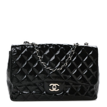 CHANEL Patent Quilted Jumbo Single Flap Black