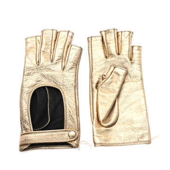 GUCCI Metallic Nappa Donna Fingerless Gloves 7 Gold