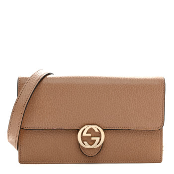 GUCCI Dollar Calfskin Interlocking G Chain Wallet Camelia