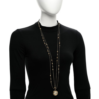 CHANEL Crystal Pearl Drop Multi Chain Necklace Gold
