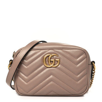 GUCCI Calfskin Matelasse Mini GG Marmont Chain Shoulder Bag Porcelain Rose