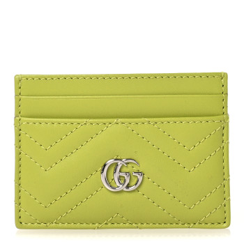 GUCCI Calfskin Matelasse GG Marmont Card Holder Bright Green