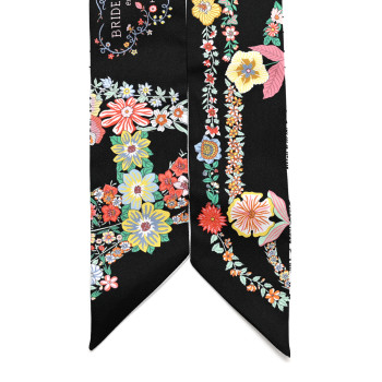 HERMES Silk Brides de Gala en Fleurs Twilly Black Multicolor White