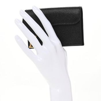 CHRISTIAN DIOR Grained Calfskin Saddle Card Holder Black
