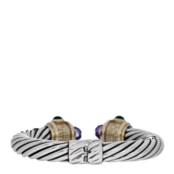 DAVID YURMAN Sterling Silver 14K Yellow Gold Amethyst Green Tourmaline Garnet 10mm Cable Renaissance Bracelet