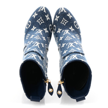 LOUIS VUITTON Denim Monogram Silhouette Ankle Boots 37.5 Navy Blue