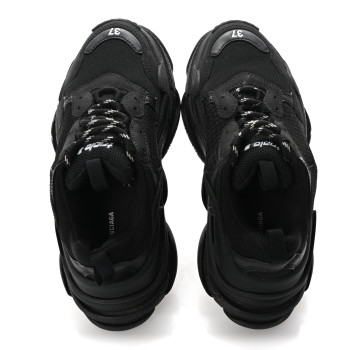 BALENCIAGA Fabric Mesh Womens Triple S Sneakers 37 Black