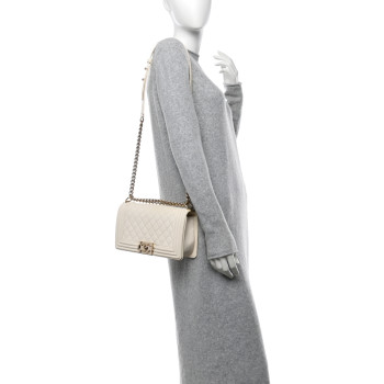 CHANEL Caviar Quilted Medium Boy Flap White CHANEL Caviar Quilted Medium Boy Flap White