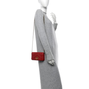 GUCCI Calfskin Matelasse GG Marmont Mini Bag Hibiscus Red