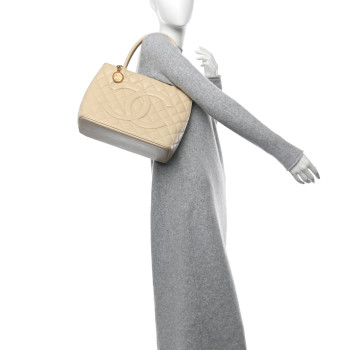 CHANEL Caviar Quilted Medallion Tote Light Beige