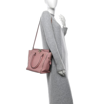 VALENTINO GARAVANI Vitello Rockstud Double Handle Tote Pop Gardenia