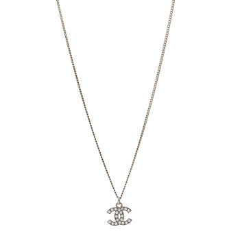 CHANEL Crystal Timeless CC Necklace Silver