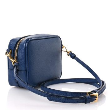 PRADA Saffiano Mini Camera Crossbody Bag Bleuette