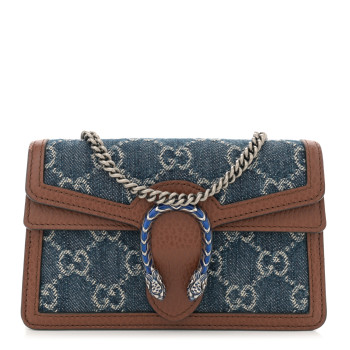 GUCCI New Denim GG Monogram Dollar Calfskin Enamel Super Mini Dionysus Shoulder Bag Blue Tea Cuir Epilog Electric Blue