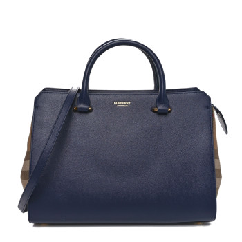 BURBERRY Calfskin Mega Check Small Banwell Tote Dark Canvas Blue