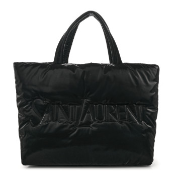 SAINT LAURENT Silktech Canvas Wide Puffer Tote Black