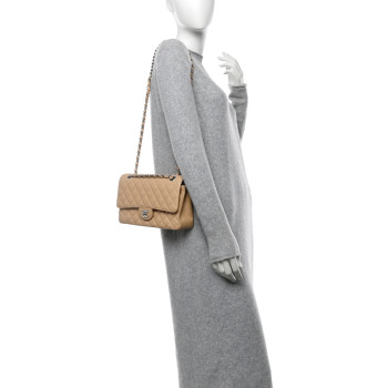 CHANEL Caviar Quilted Medium Double Flap Beige