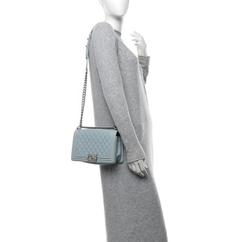 CHANEL Calfskin Quilted Medium Boy Flap Light Blue
