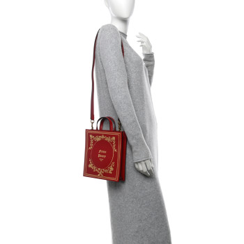 GUCCI Textured Calfskin Garden Flower Vertical Shopping Tote Red