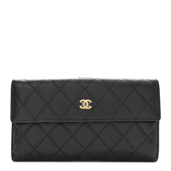 CHANEL Caviar Quilted Large Gusset Flap Wallet Black