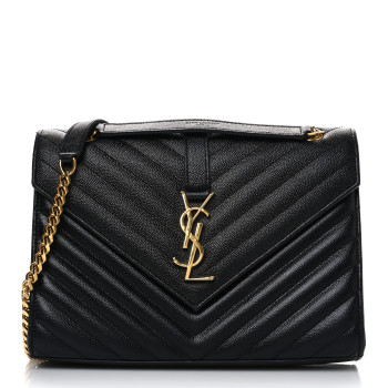 SAINT LAURENT Grain De Poudre Matelasse Chevron Medium Monogram Satchel Black