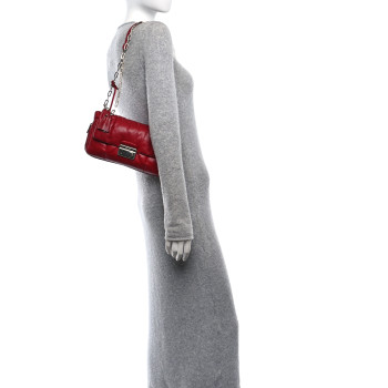 PRADA Nappa Bomber Sound Chain Flap Shoulder Bag Cherry