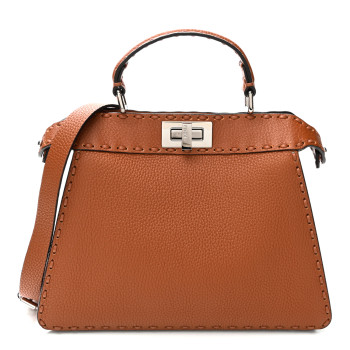 FENDI Cuoio Roma Sellerissima Nappa Sintetica Tape Stitch Small Peekaboo I SEE U Satchel Brandy