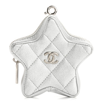 CHANEL Metallic Lambskin Walk Of Fame Star Clip On Coin Purse Silver