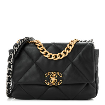 CHANEL Lambskin Quilted Medium Chanel 19 Flap Black