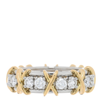 TIFFANY Platinum 18K Yellow Gold Diamond Schlumberger Sixteen Stone Ring 50 5.25