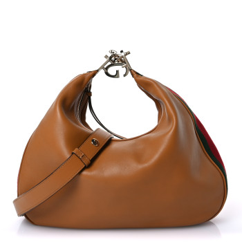 GUCCI Aria Calfskin Web Large Attache Shoulder Bag Dark Orange