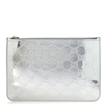 GUCCI Guccissima Mirror Effect GG Pouch Silver