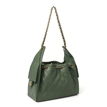 CHANEL Caviar Quilted Small Chanel 25 Handbag Khaki