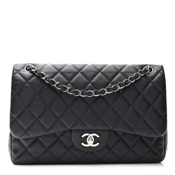 CHANEL Caviar Quilted Jumbo Double Flap Navy Blue