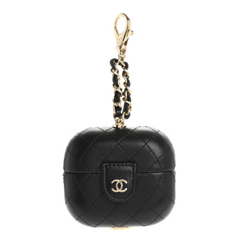 CHANEL Lambskin Quilted Airpods Pro Case With Chain Black