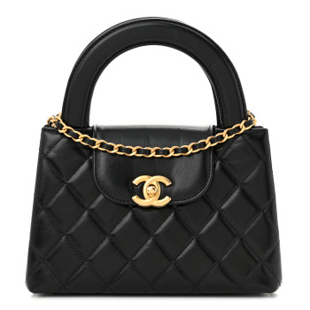 CHANEL Shiny Aged Calfskin Quilted Nano Kelly Shopper Black