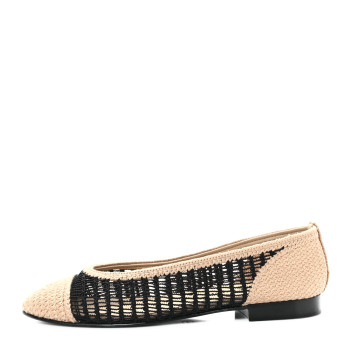 CHANEL Raffia Cap Toe Ballerina Flats 39 Black Beige