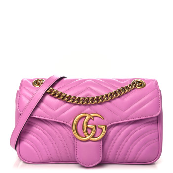 GUCCI Calfskin Matelasse Small GG Marmont Shoulder Bag Candy Mousse