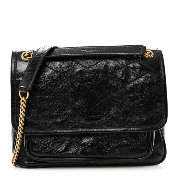 SAINT LAURENT Crinkled Calfskin Matelasse Monogram Baby Niki Chain Satchel Black