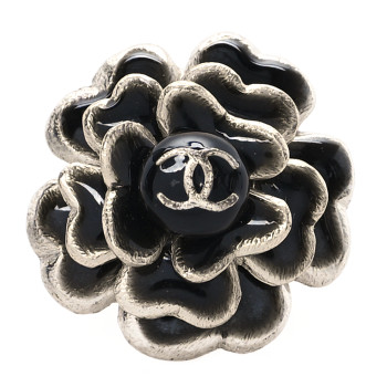 CHANEL Enamel CC Camellia Brooch Pin Black