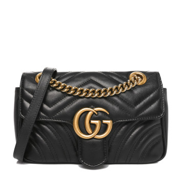GUCCI Calfskin Matelasse Mini GG Marmont Shoulder Bag Black