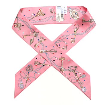 HERMES Silk Les Cles A Pois Twilly Rose Beige Multicolor